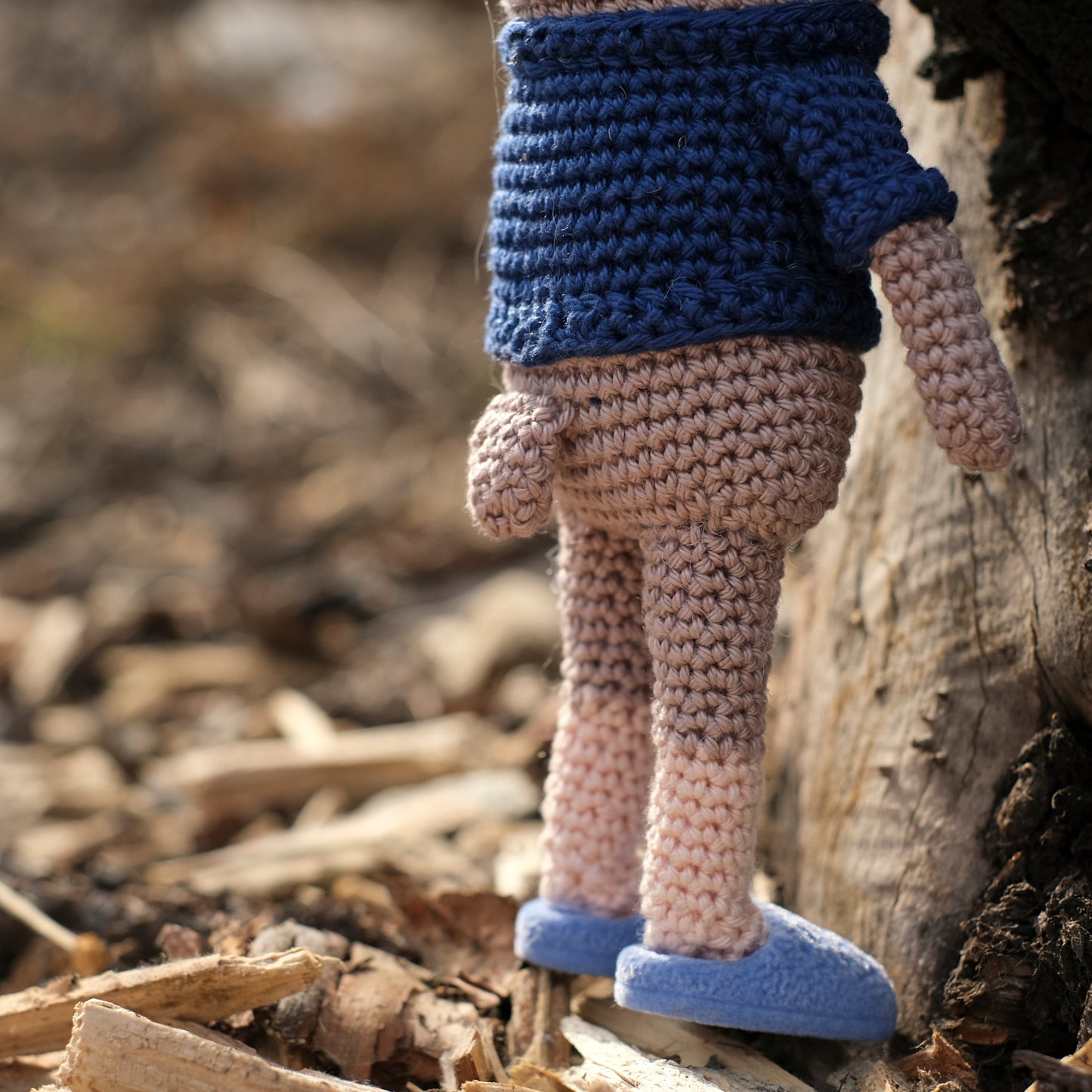 Amigurumi Bear in Blue Slippers, Glasses and Blue Sweater