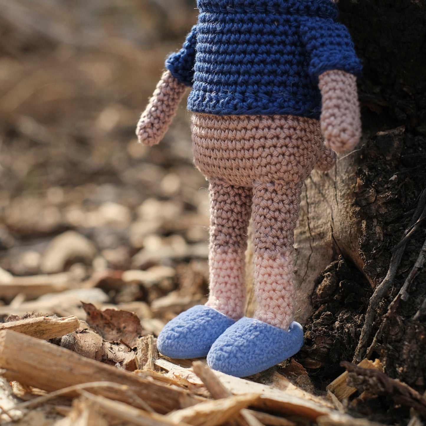 Amigurumi Bear in Blue Slippers, Glasses and Blue Sweater