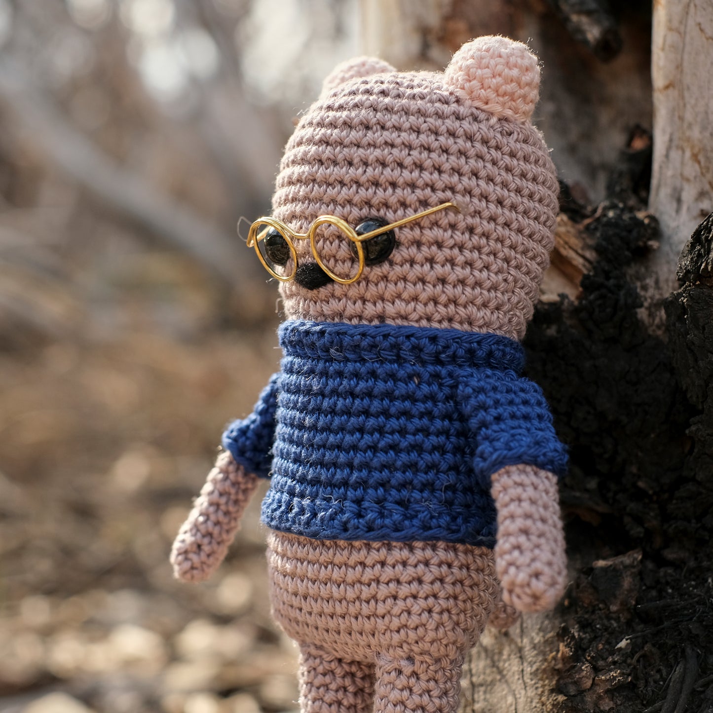 Amigurumi Bear in Blue Slippers, Glasses and Blue Sweater