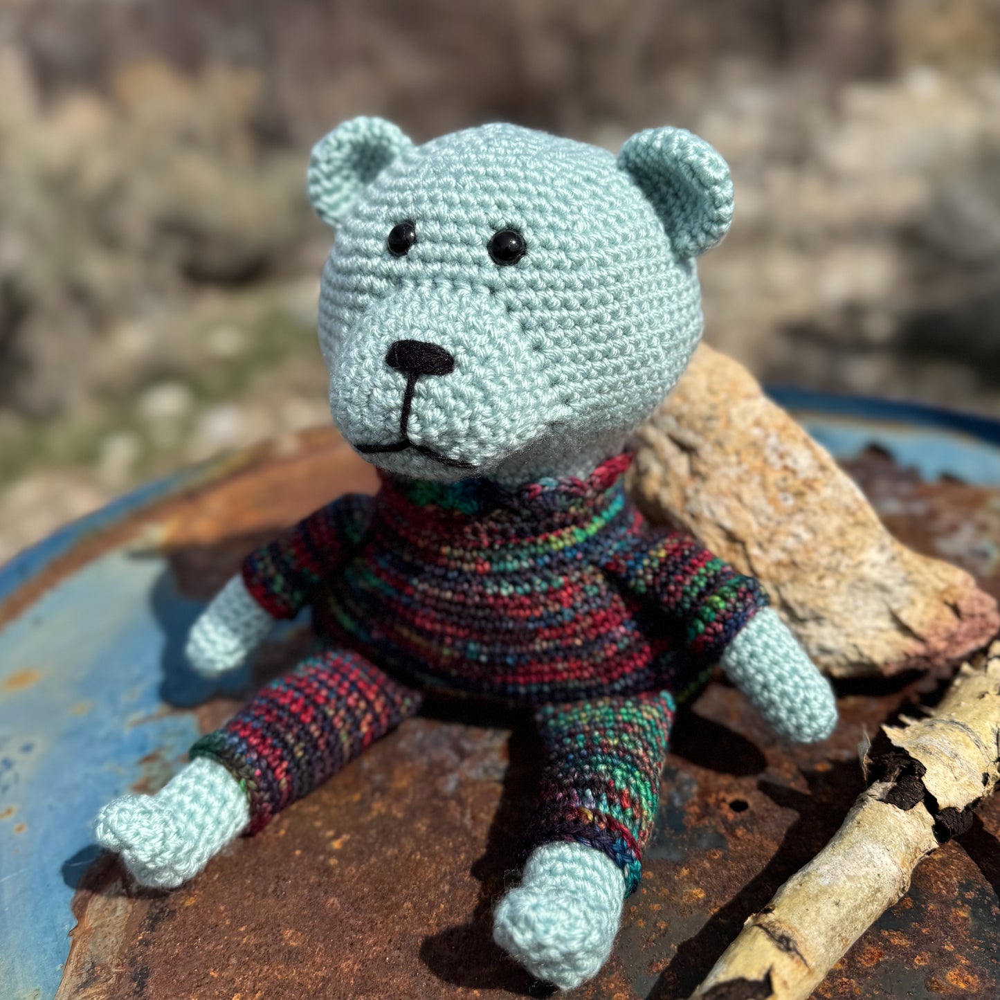 Blue Stuffed Crochet Bear