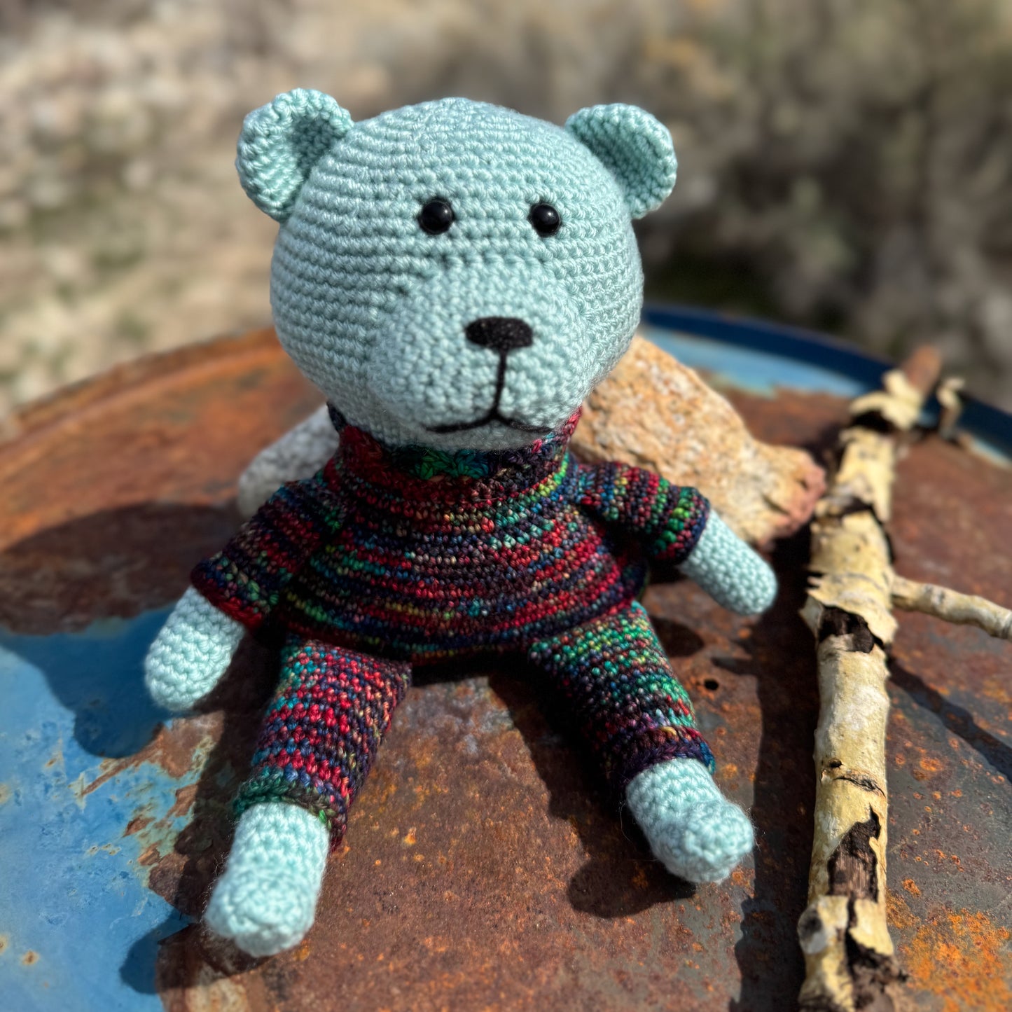 Blue Stuffed Crochet Bear