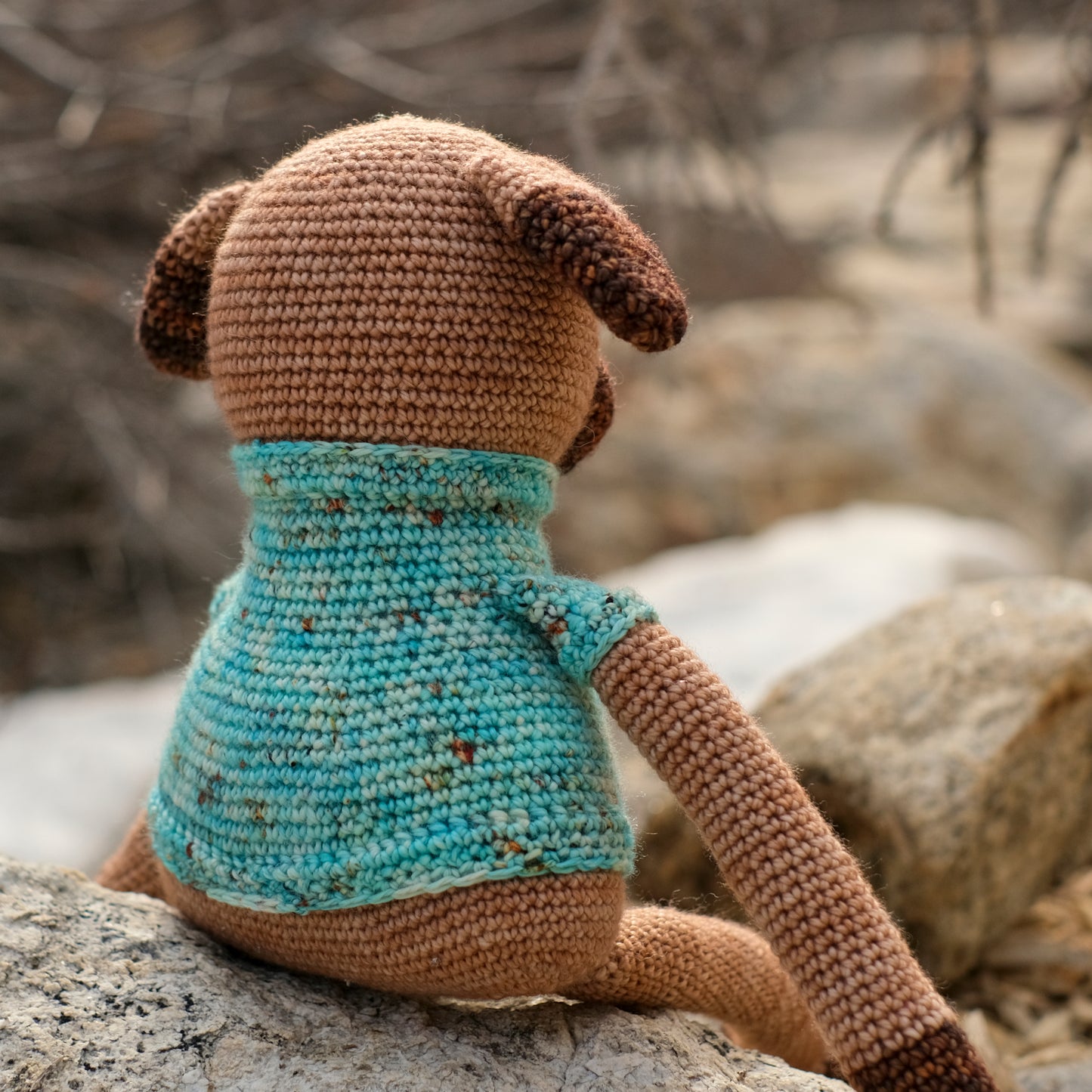 Large Crochet Dog in Blue Sweater
