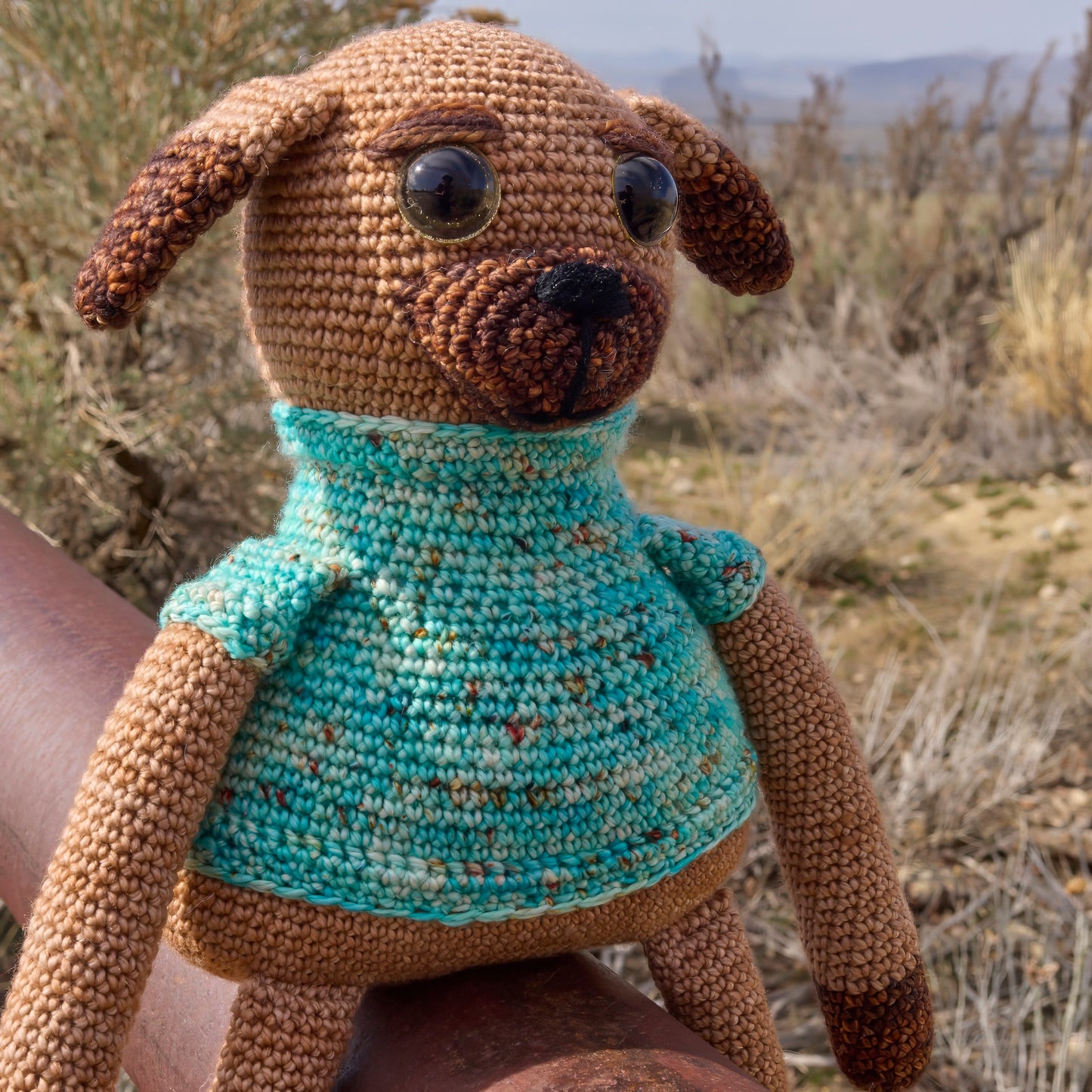 Large Crochet Dog in Blue Sweater