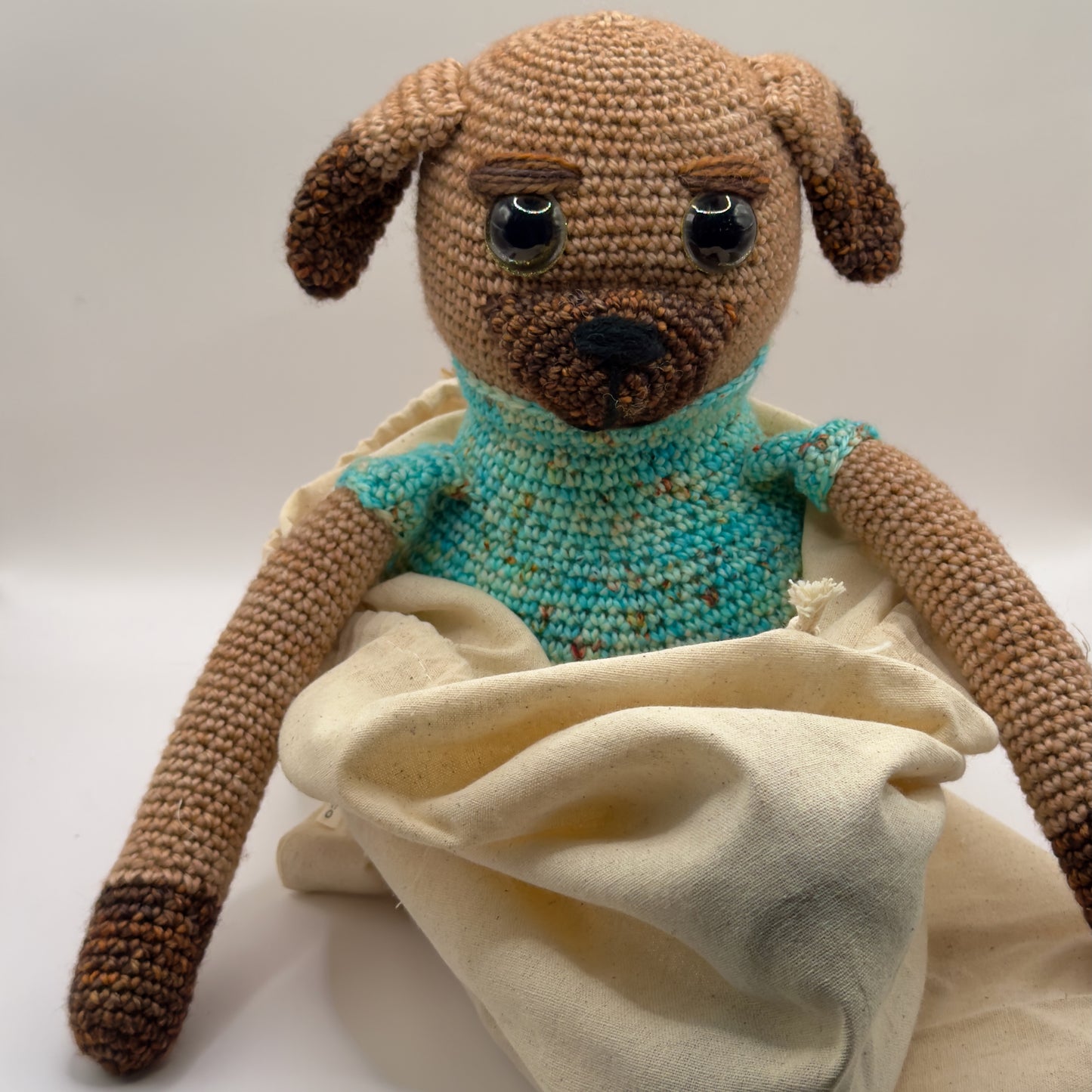Large Crochet Dog in Blue Sweater