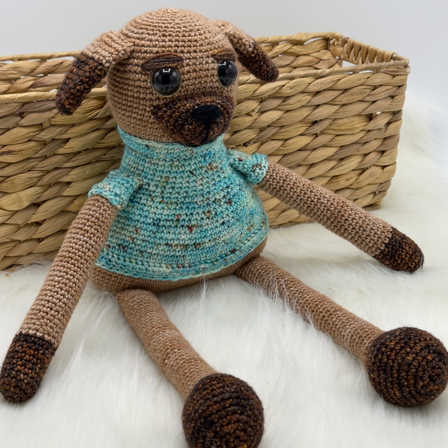 Large Crochet Dog in Blue Sweater