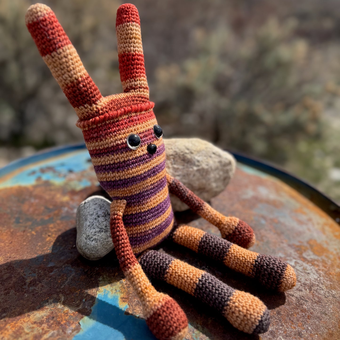 Orange and Purple Stripe Crochet Rabbit