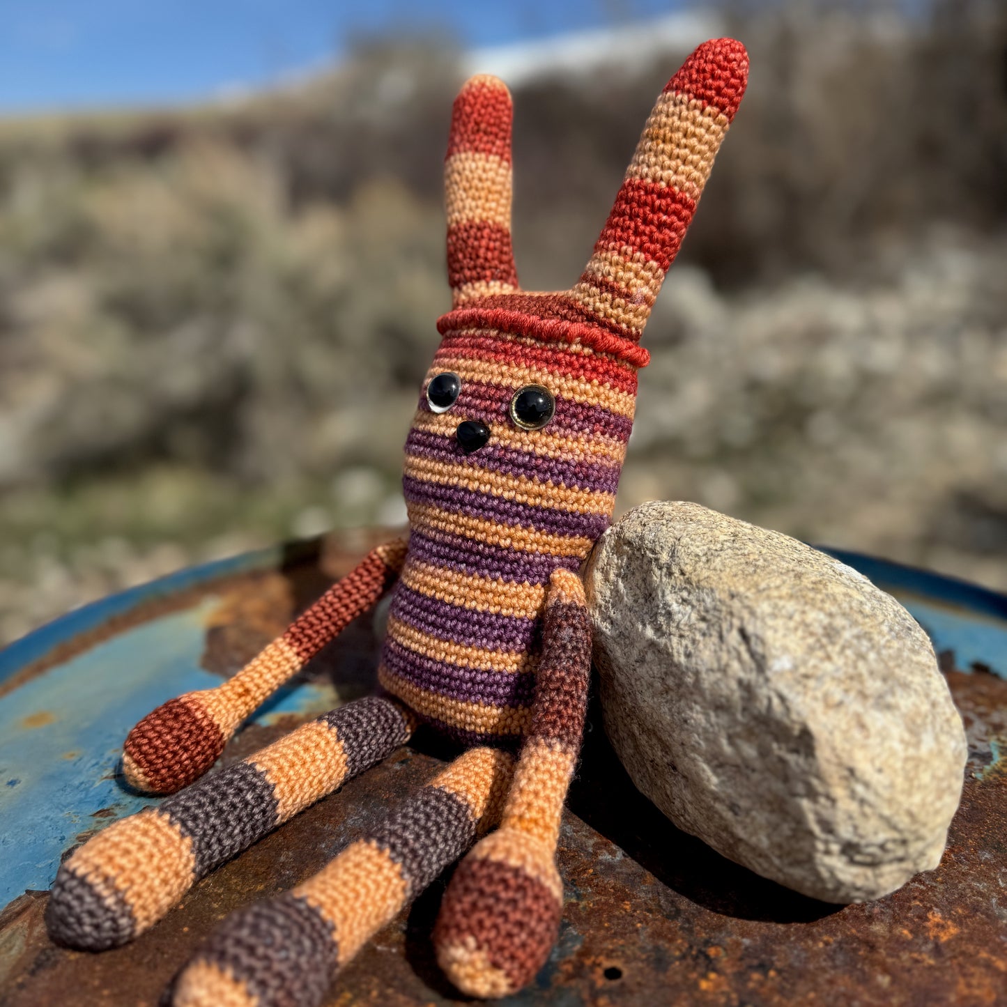 Orange and Purple Stripe Crochet Rabbit