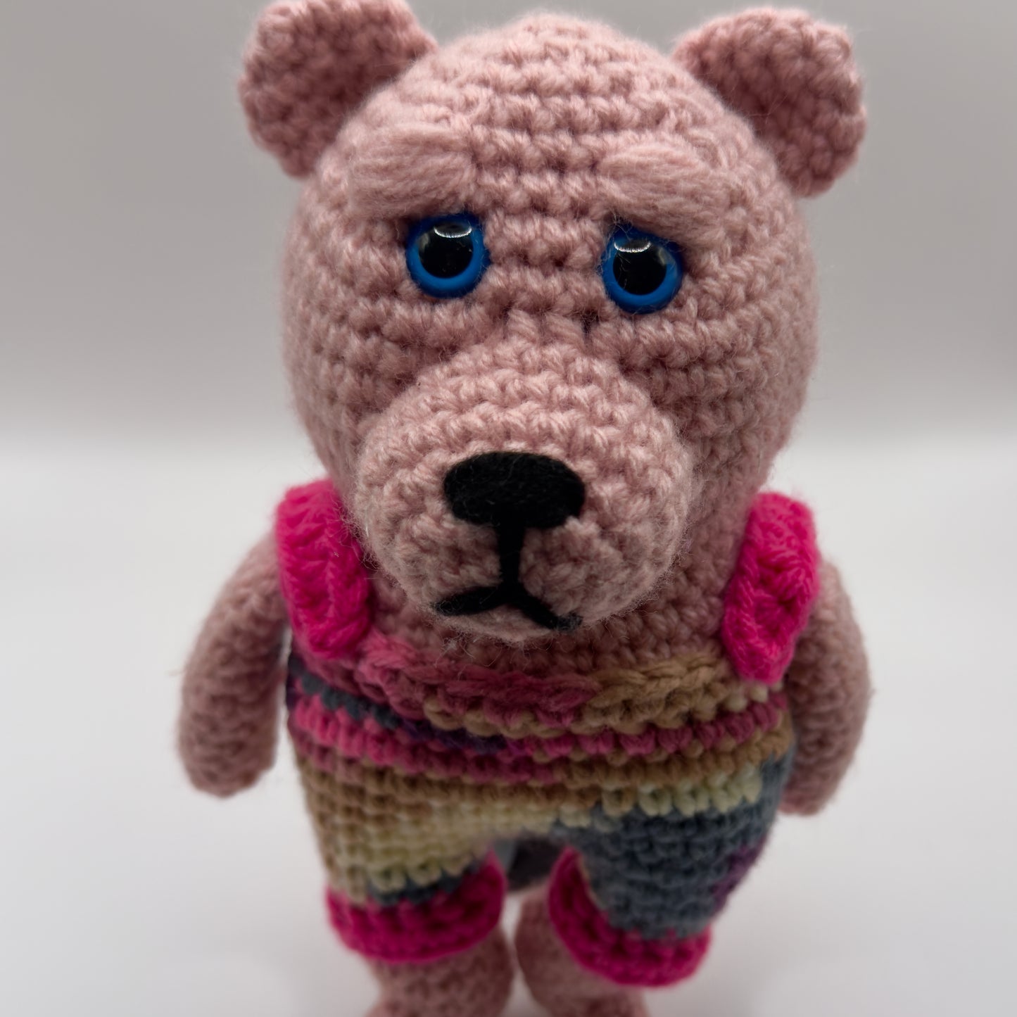 Pink Crochet Bear with Blue Eyes