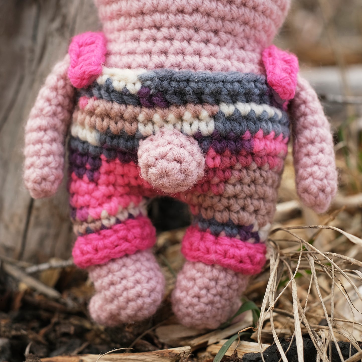 Pink Crochet Bear with Blue Eyes