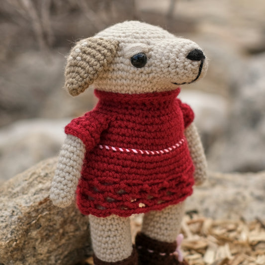 Crochet Dog in Red Dress