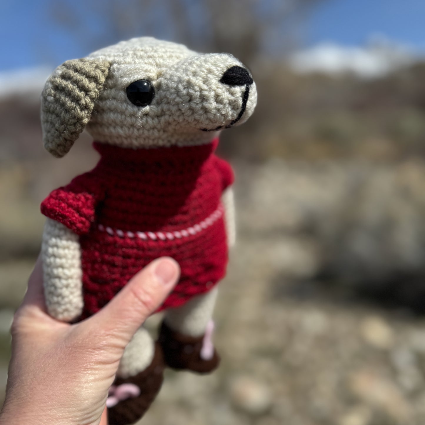 Crochet Dog in Red Dress