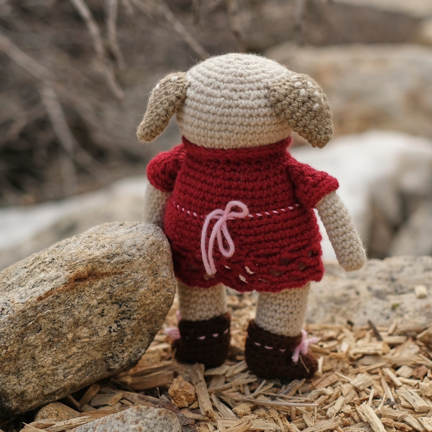 Crochet Dog in Red Dress