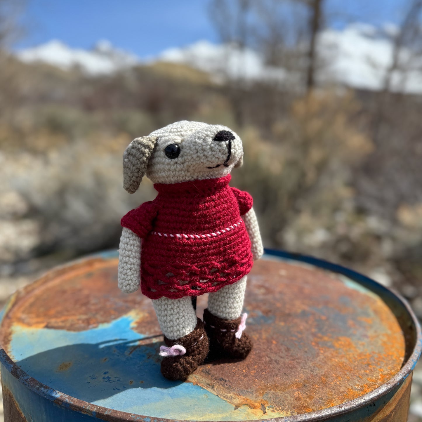 Crochet Dog in Red Dress