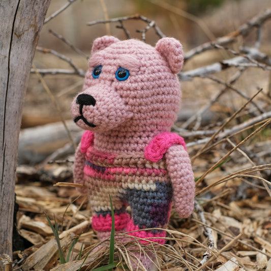 Pink Crochet Bear with Blue Eyes